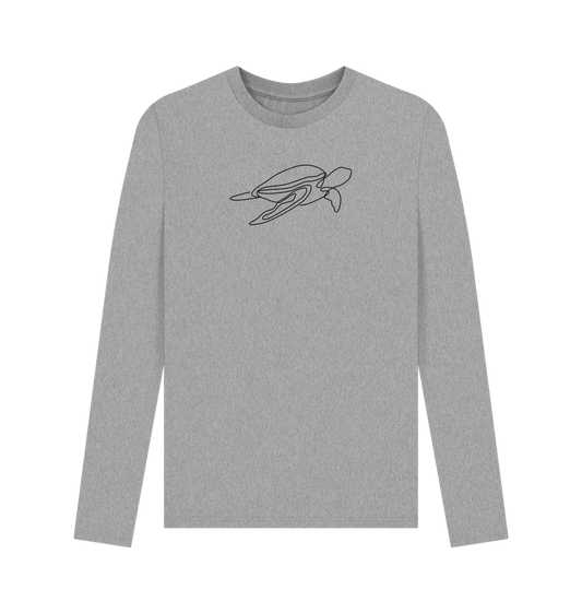 Athletic Grey Men's Sea Turtle Organic Cotton Long Sleeve Tee - Black Design