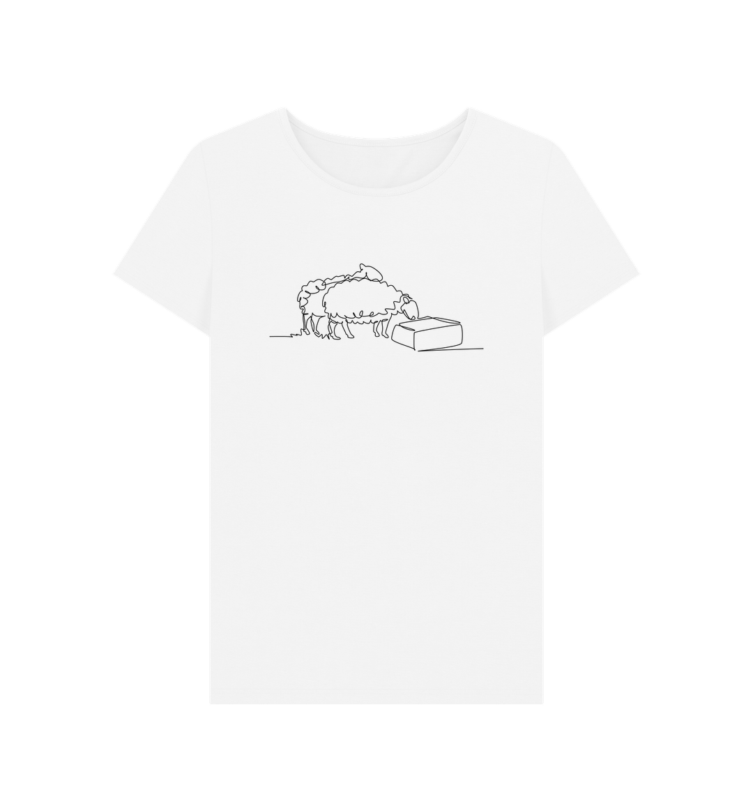 White Women's Sheep Organic Cotton Crewneck Tee (Black)