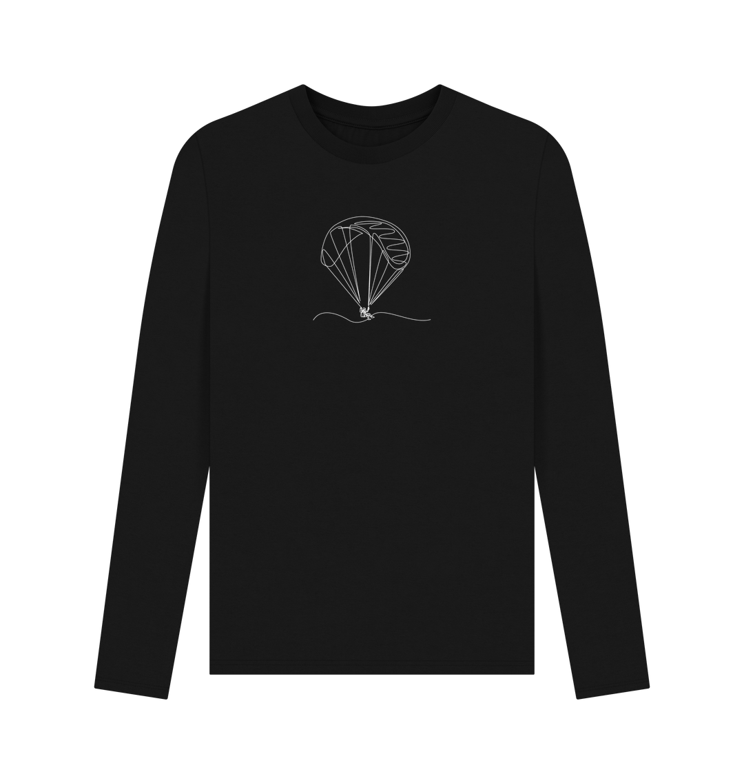 Black Men's Parachute Organic Cotton Long Sleeve Tee - White Design