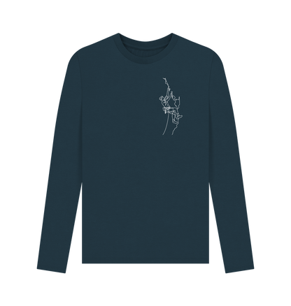 Denim Blue Men's Climber Organic Cotton Long Sleeve Tee (White)