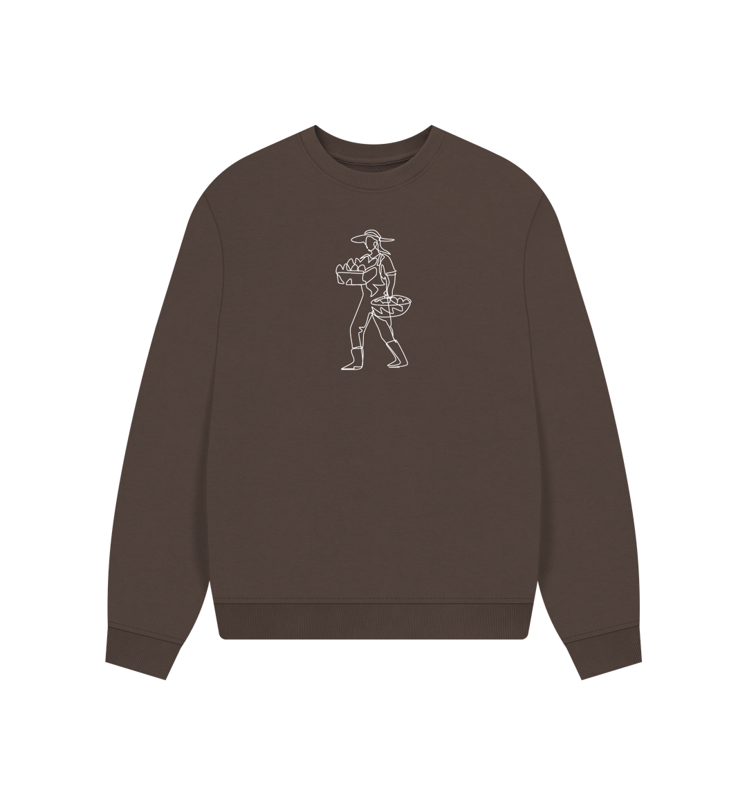 Chocolate Women's Harvest Organic Cotton Oversized Crewneck - White Design