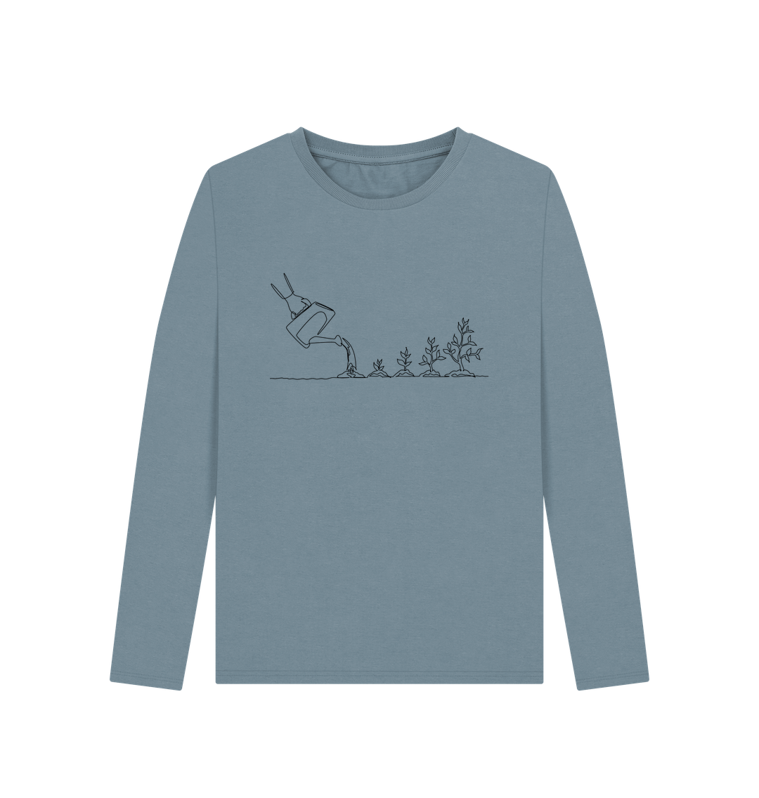 Stone Blue Women's Gardening Organic Cotton Long Sleeve Tee (Black)