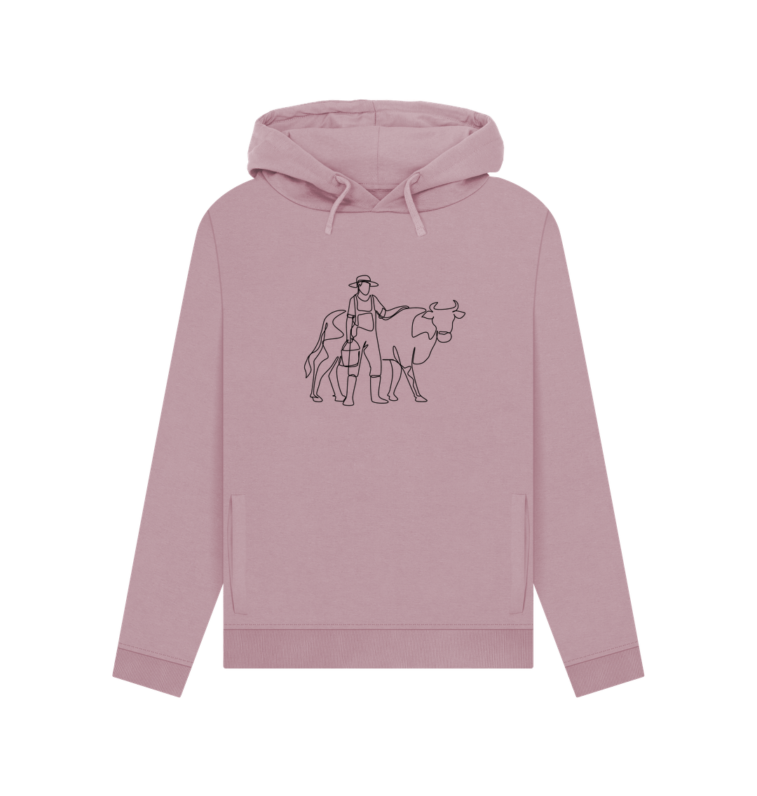 Mauve Women's Cow Organic Cotton Pullover Hoodie (Black)