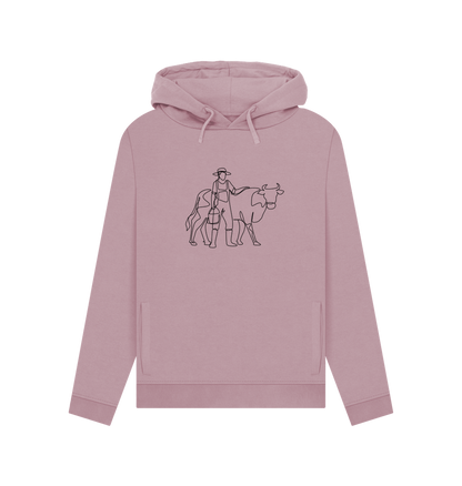 Mauve Women's Cow Organic Cotton Pullover Hoodie (Black)