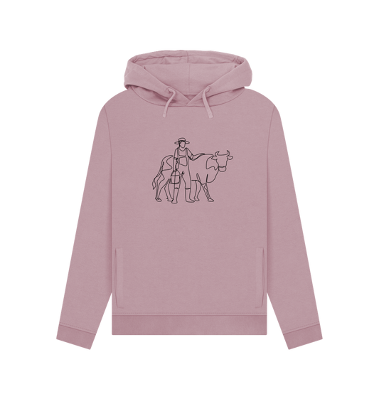 Mauve Women's Cow Organic Cotton Pullover Hoodie (Black)