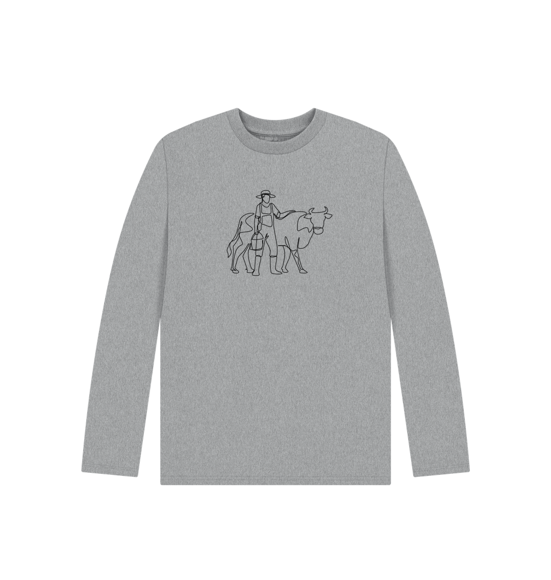 Athletic Grey Kid's Cow Organic Cotton Long Sleeve Tee (Black)