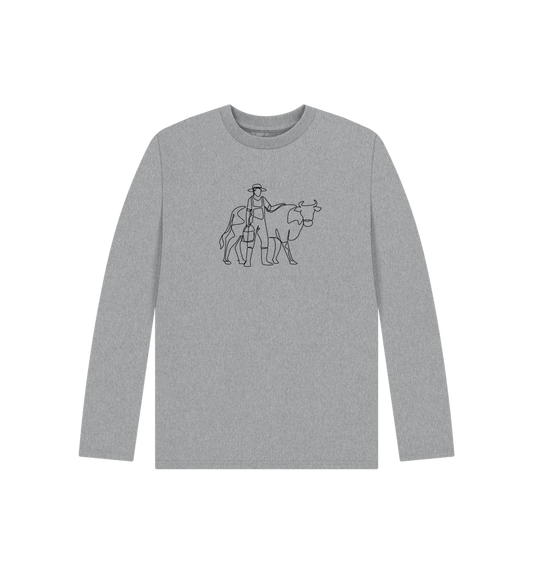 Athletic Grey Kid's Cow Organic Cotton Long Sleeve Tee (Black)