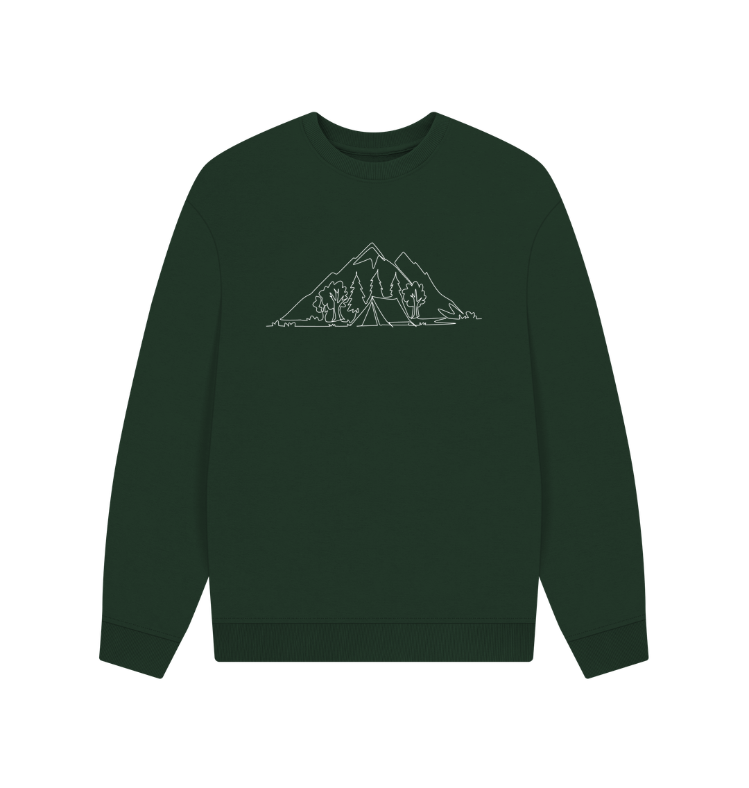 Evergreen Men's Camping Organic Cotton Oversized Crewneck - White Design