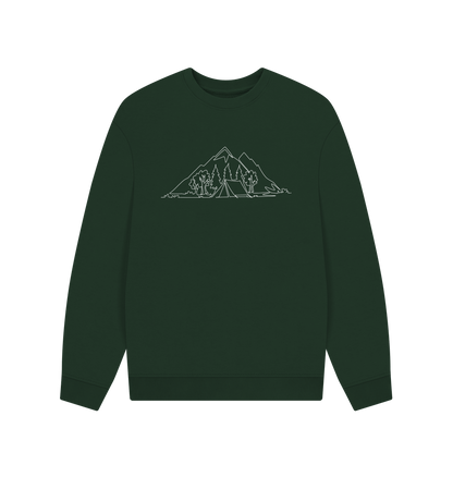 Evergreen Men's Camping Organic Cotton Oversized Crewneck - White Design