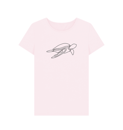 Pink Women's Sea Turtle Organic Cotton Crewneck Tee (Black)