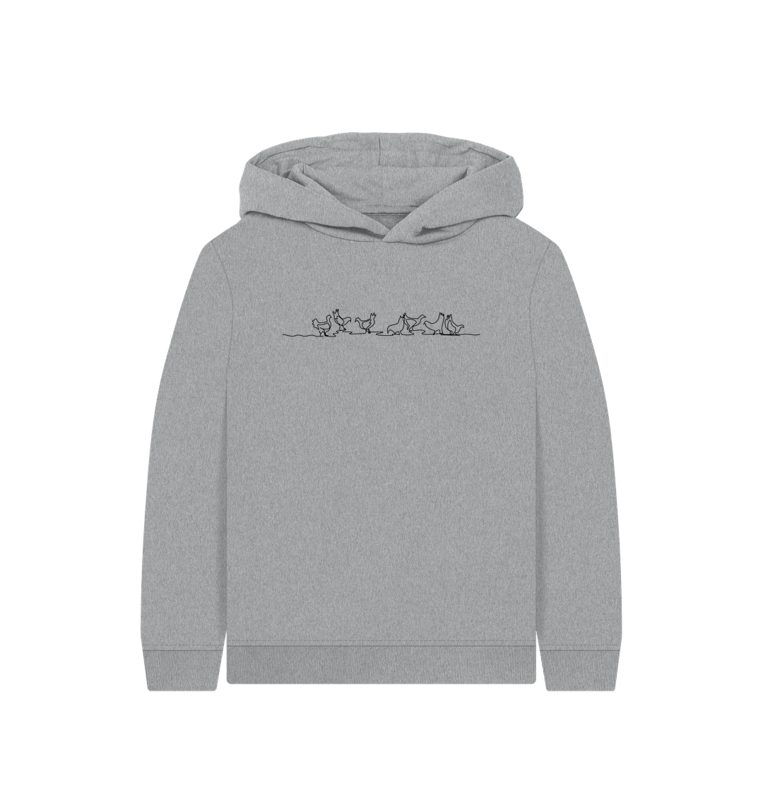 Athletic Grey Kid's Chickens Organic Cotton Pullover Hoodie (Black)