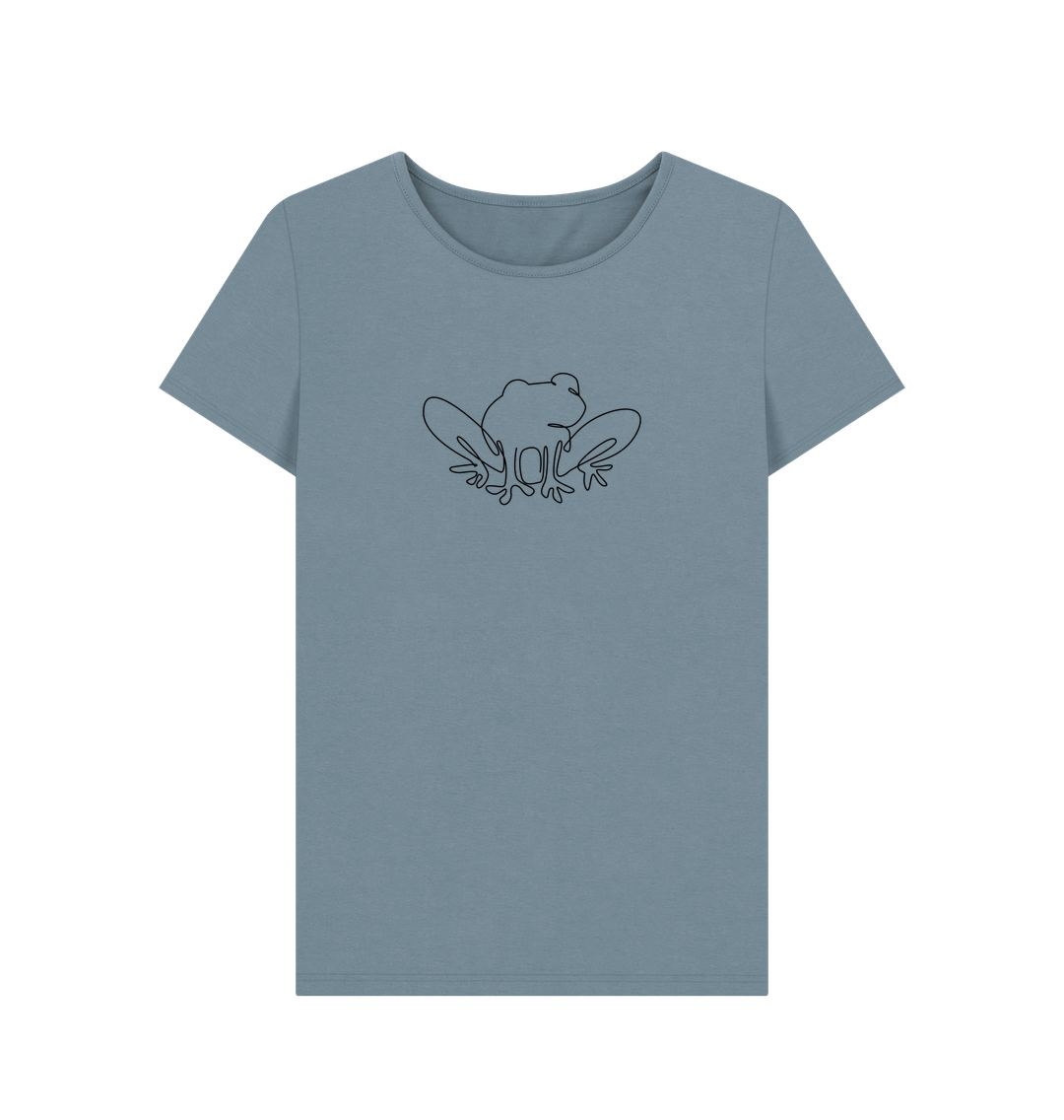 Stone Blue Women's Frog Organic Cotton Crewneck Tee (Black)