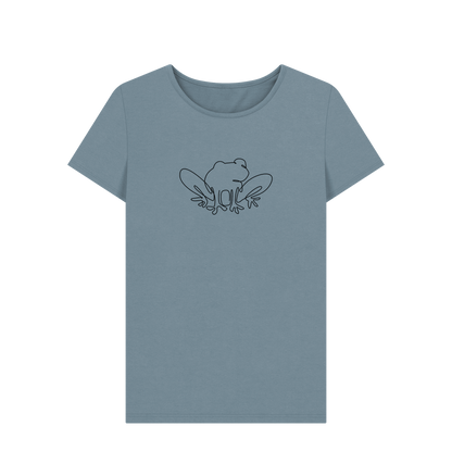 Stone Blue Women's Frog Organic Cotton Crewneck Tee (Black)