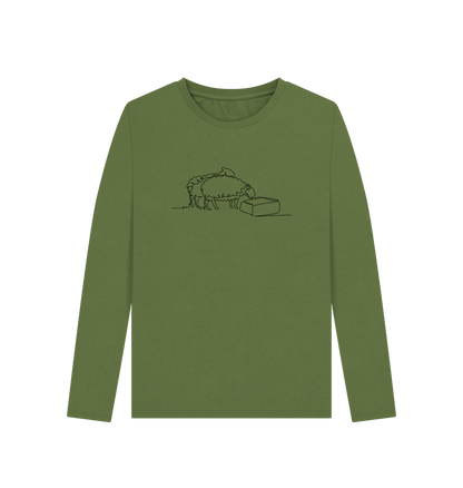 Khaki Women's Sheep Organic Cotton Long Sleeve Tee (Black)