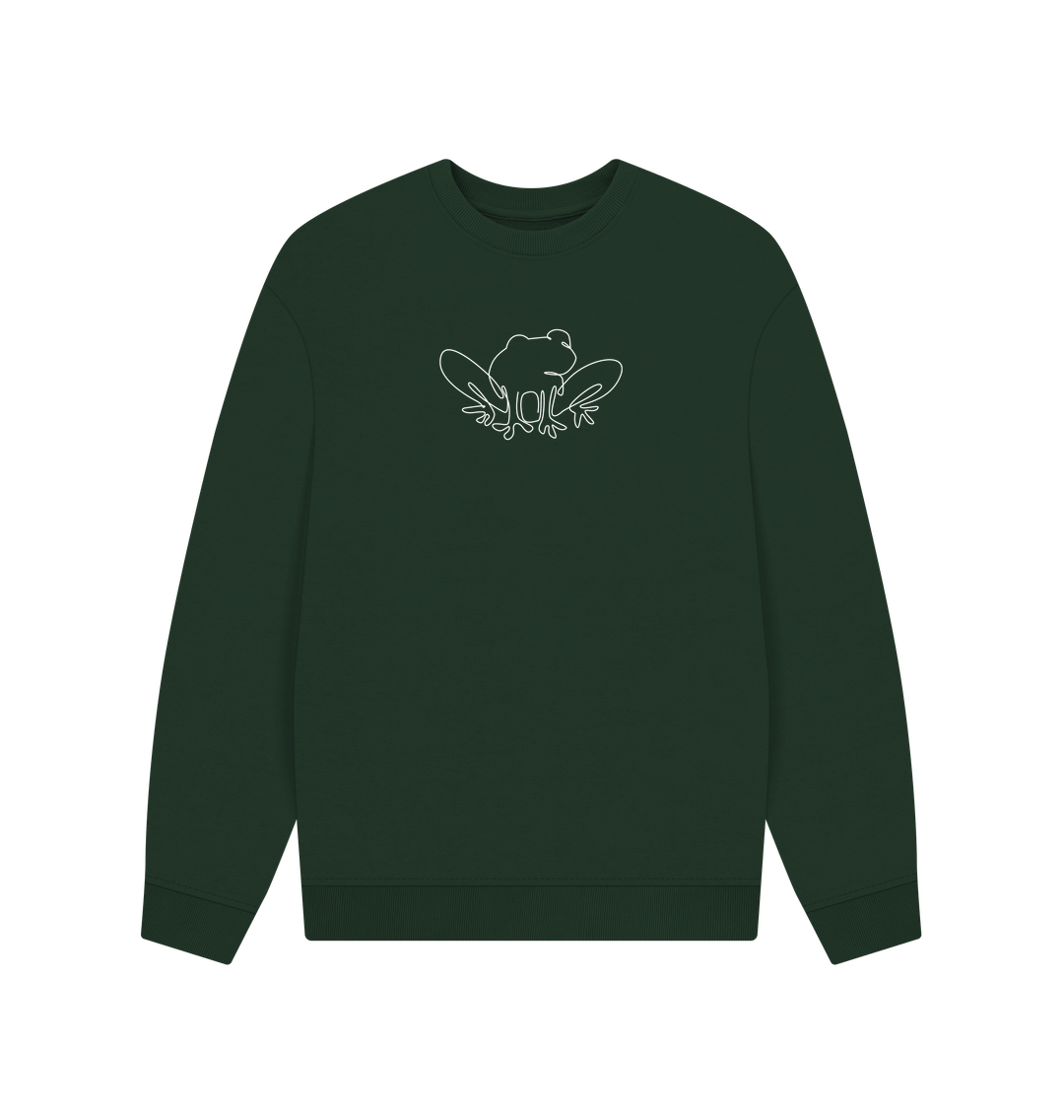 Evergreen Men's Frog Organic Cotton Oversized Crewneck - White Design