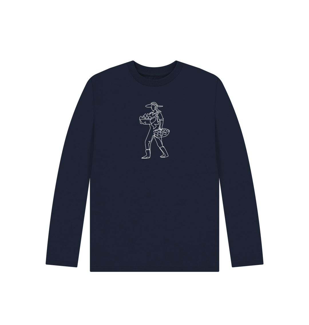 Navy Blue Kid's Harvest Organic Cotton Long Sleeve Tee (White)