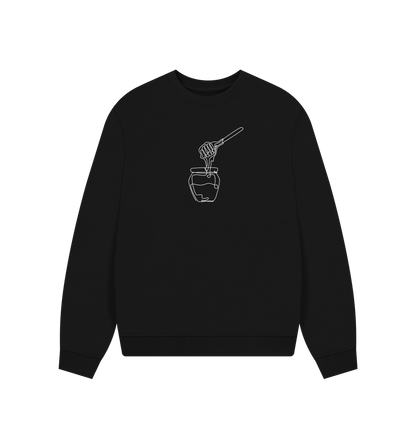 Black Women's Honey Organic Cotton Oversized Crewneck (White)