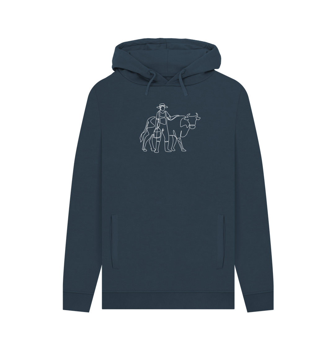 Navy Men's Cow Organic Cotton Pullover Hoodie (White)