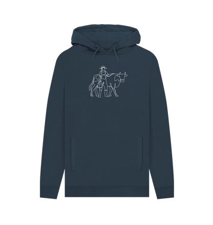 Navy Men's Cow Organic Cotton Pullover Hoodie (White)