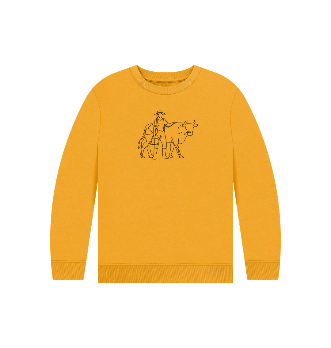 Mustard Kid's Cow Organic Cotton Crewneck Sweater (Black)