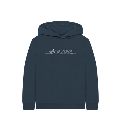 Navy Blue Kid's Chickens Organic Cotton Pullover Hoodie (White)