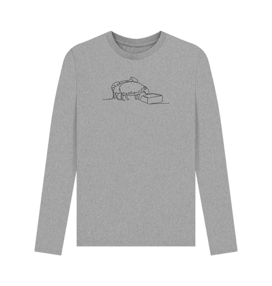 Athletic Grey Men's Sheep Organic Cotton Long Sleeve Tee - Black Design