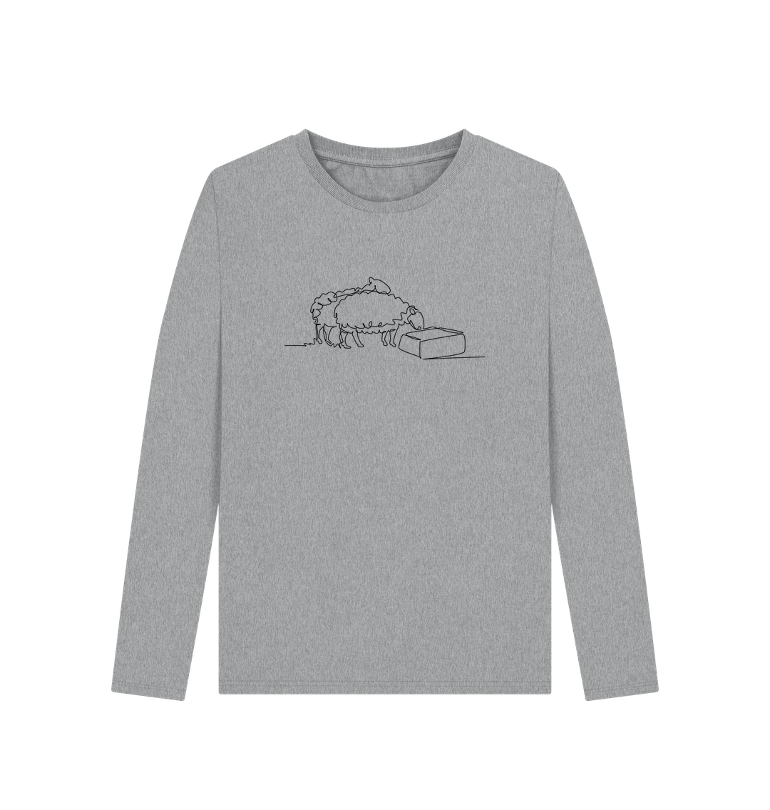 Athletic Grey Women's Sheep Organic Cotton Long Sleeve Tee (Black)