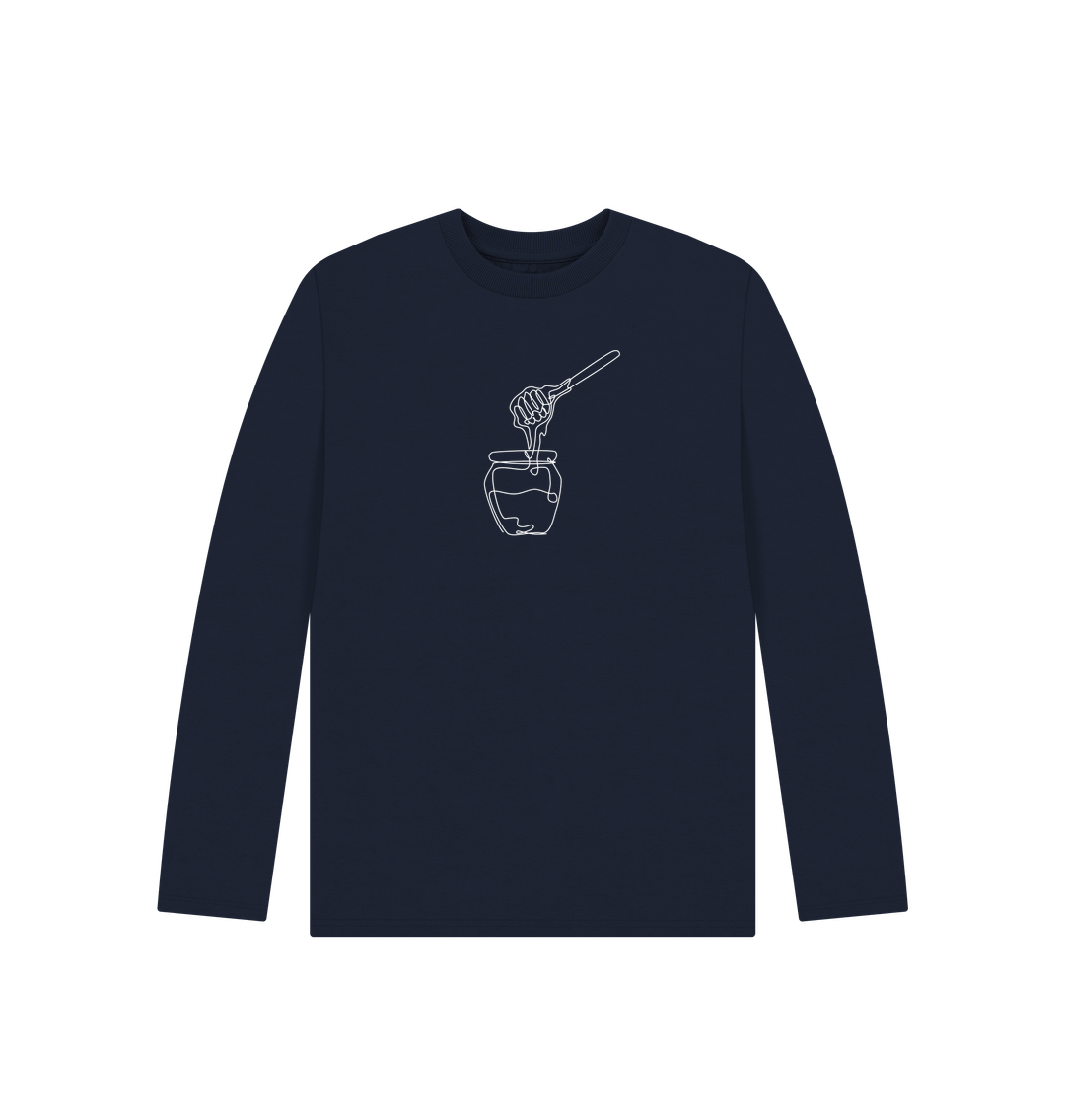 Navy Blue Kid's Honey Organic Cotton Long Sleeve Tee (White)