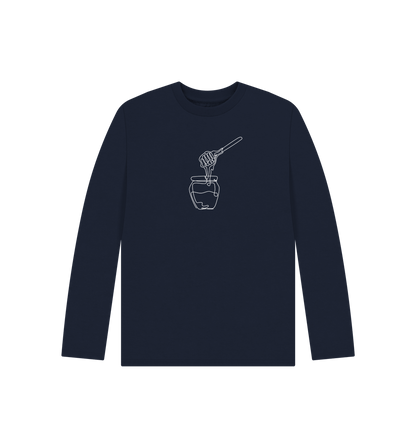 Navy Blue Kid's Honey Organic Cotton Long Sleeve Tee (White)