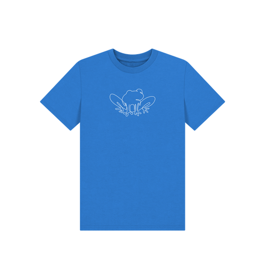 Bright Blue Kid's Frog Organic Cotton Basic Tee (White)