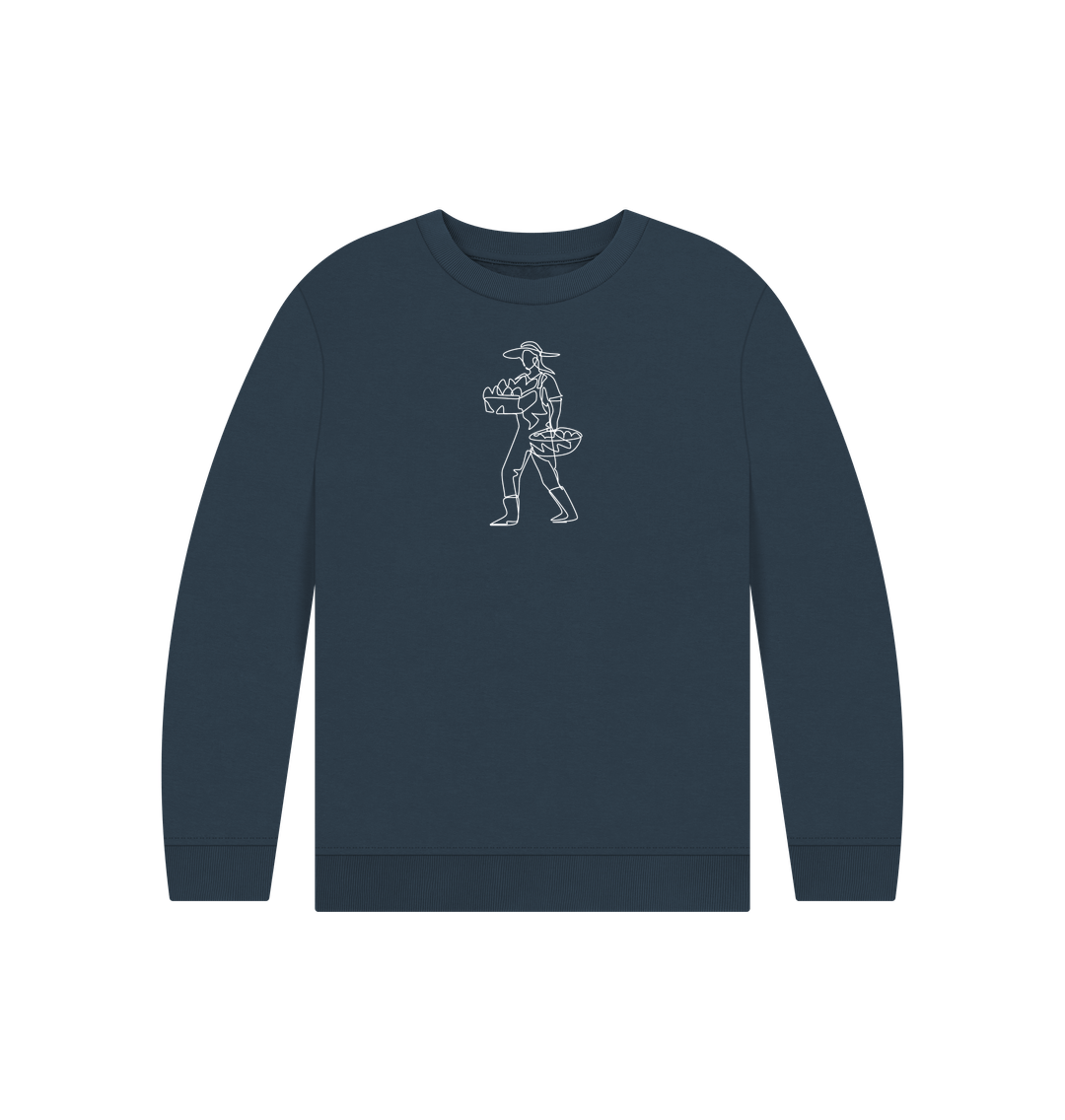 Navy Blue Kid's Harvest Organic Cotton Crewneck Sweater (White)