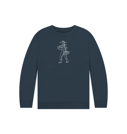 Navy Blue Kid's Harvest Organic Cotton Crewneck Sweater (White)