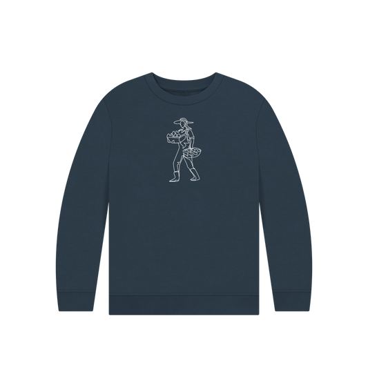 Navy Blue Kid's Harvest Organic Cotton Crewneck Sweater (White)