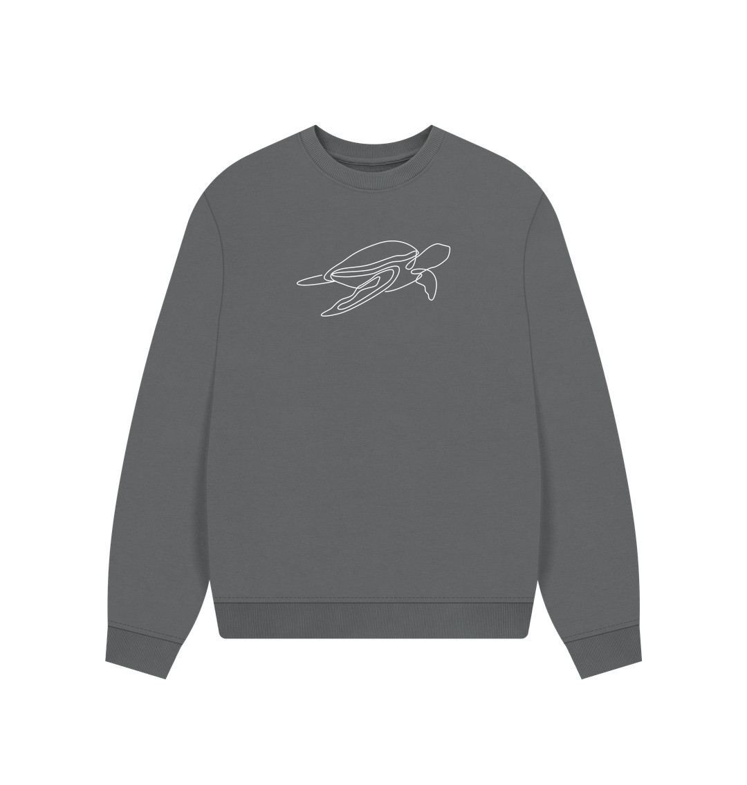 Slate Grey Women's Sea Turtle Organic Cotton Oversized Crewneck - White Design