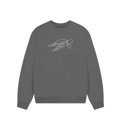 Slate Grey Women's Sea Turtle Organic Cotton Oversized Crewneck - White Design