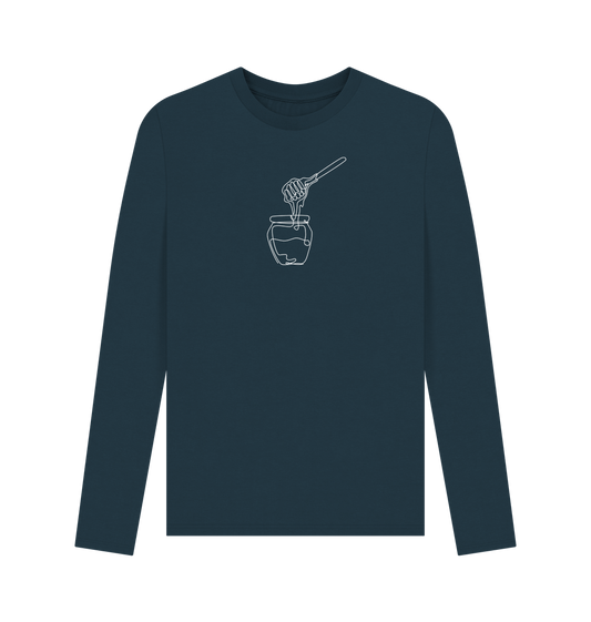 Denim Blue Men's Honey Organic Cotton Long Sleeve Tee (White)