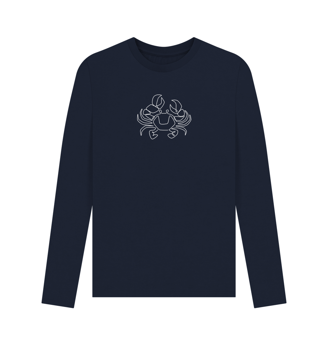 Navy Blue Men's Crab Organic Cotton Long Sleeve Tee (White)