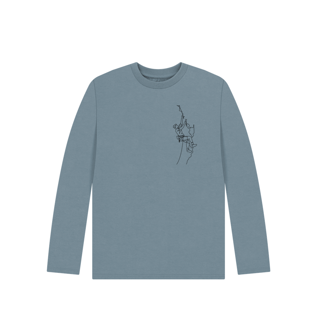 Stone Blue Kid's Climber Organic Cotton Long Sleeve Tee (Black)