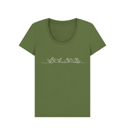 Khaki Women's Chickens Organic Cotton Scoop Neck Tee (White)