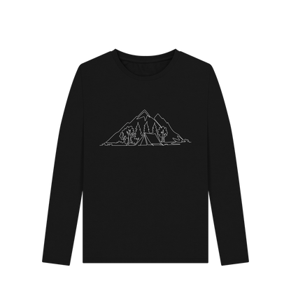 Black Women's Camping Organic Cotton Long Sleeve Tee (White)