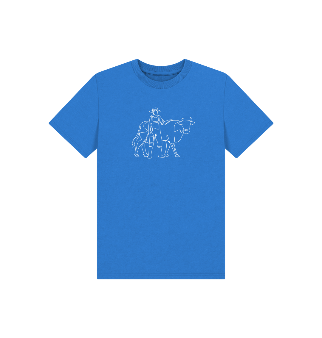 Bright Blue Kid's Cow Organic Cotton Basic Tee (White)