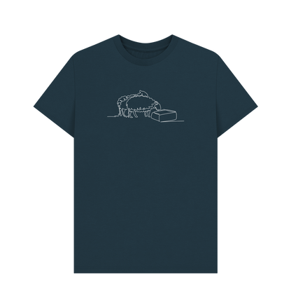 Denim Blue Men's Sheep Organic Cotton Basic Tee (White)