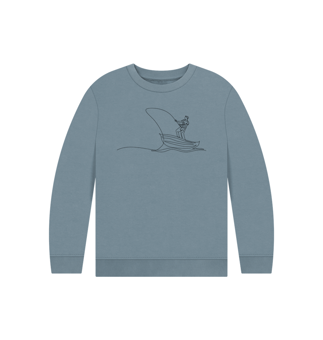 Stone Blue Kid's Fisherman Organic Cotton Crewneck Sweater (Black)