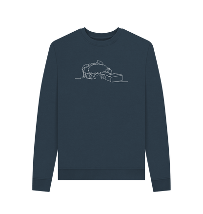 Navy Blue Women's Sheep Organic Cotton Crewneck Sweater (White)