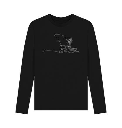 Black Men's Fisherman Organic Cotton Long Sleeve Tee - White Design