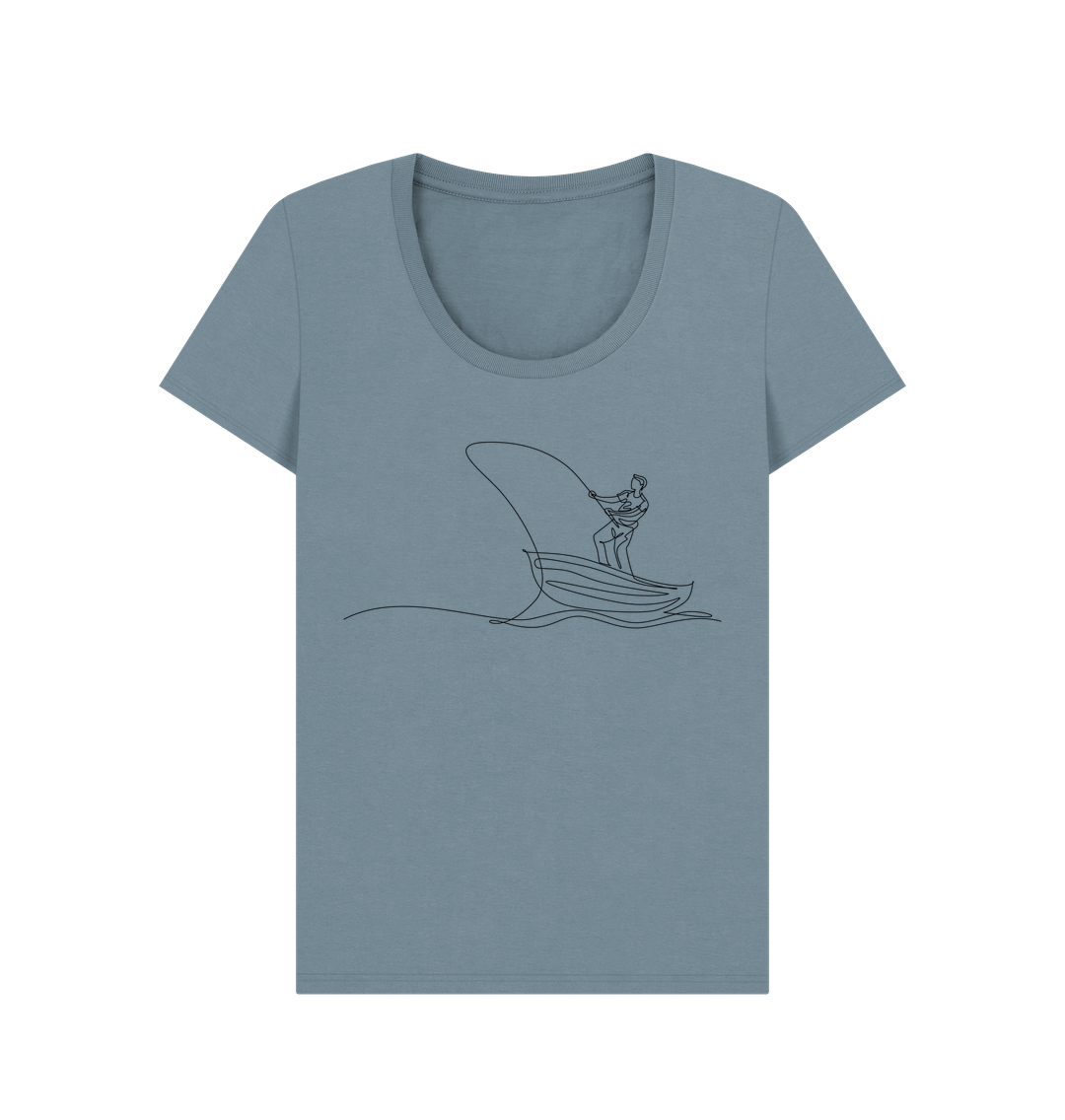 Stone Blue Women's Fisherman Organic Cotton Scoop Neck Tee (Black)