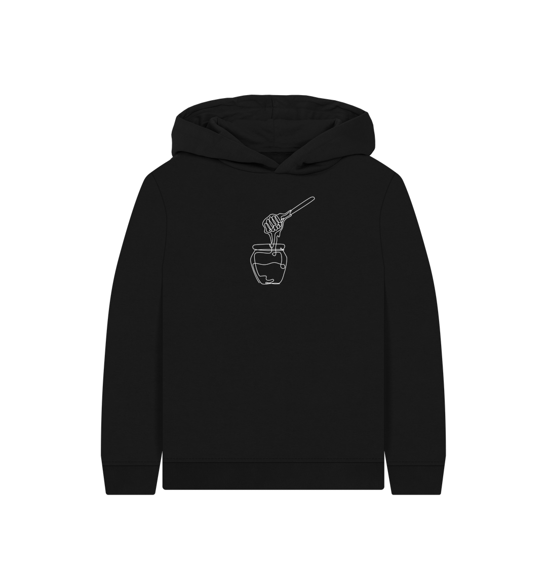 Black Kid's Honey Organic Cotton Pullover Hoodie (White)