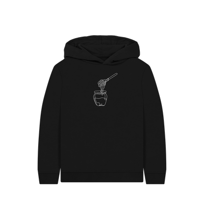 Black Kid's Honey Organic Cotton Pullover Hoodie (White)