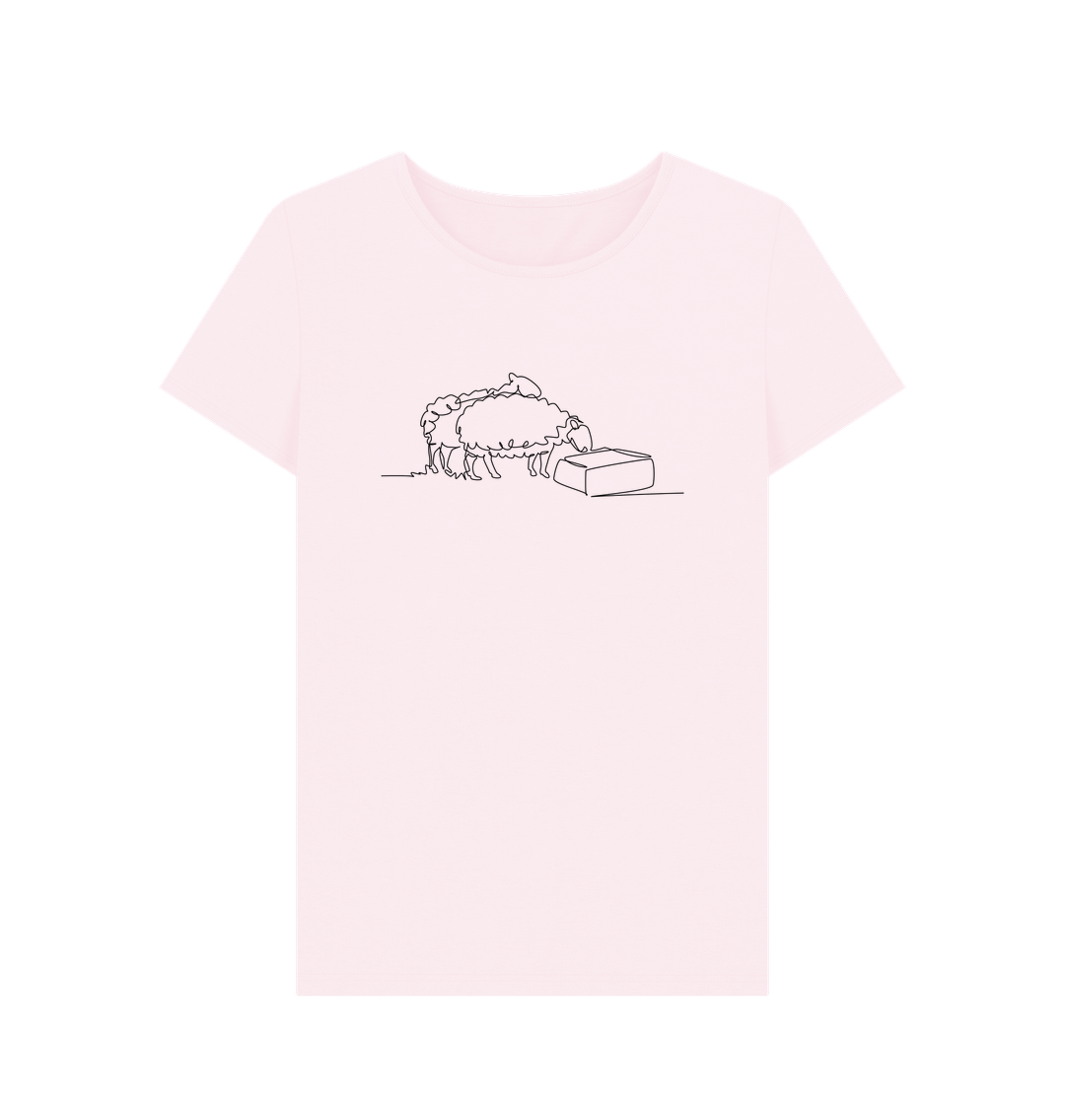 Pink Women's Sheep Organic Cotton Crewneck Tee (Black)