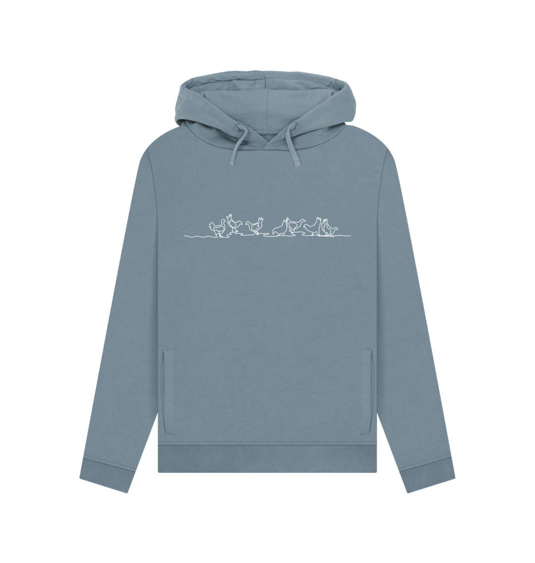 Stone Blue Women's Chickens Organic Cotton Pullover Hoodie (White)